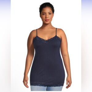 TERRA & SKY Womens Cami Top Plus Size 1X 16W-18W Navy Blue Lace Trim NWOT
